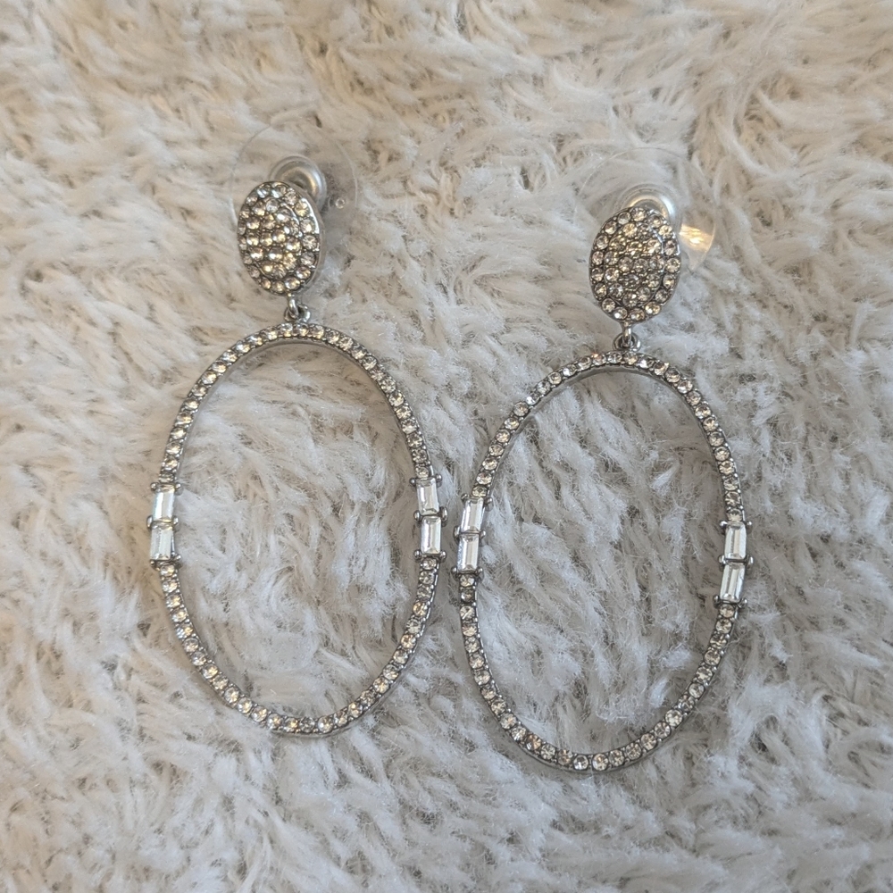 Express silver oval earrings